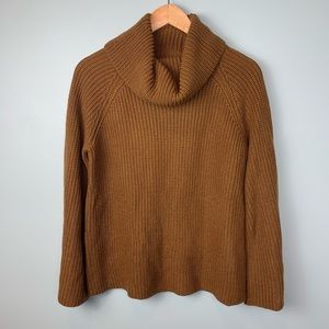 F21 Tan camel cowl neck sweater with flare sleeves